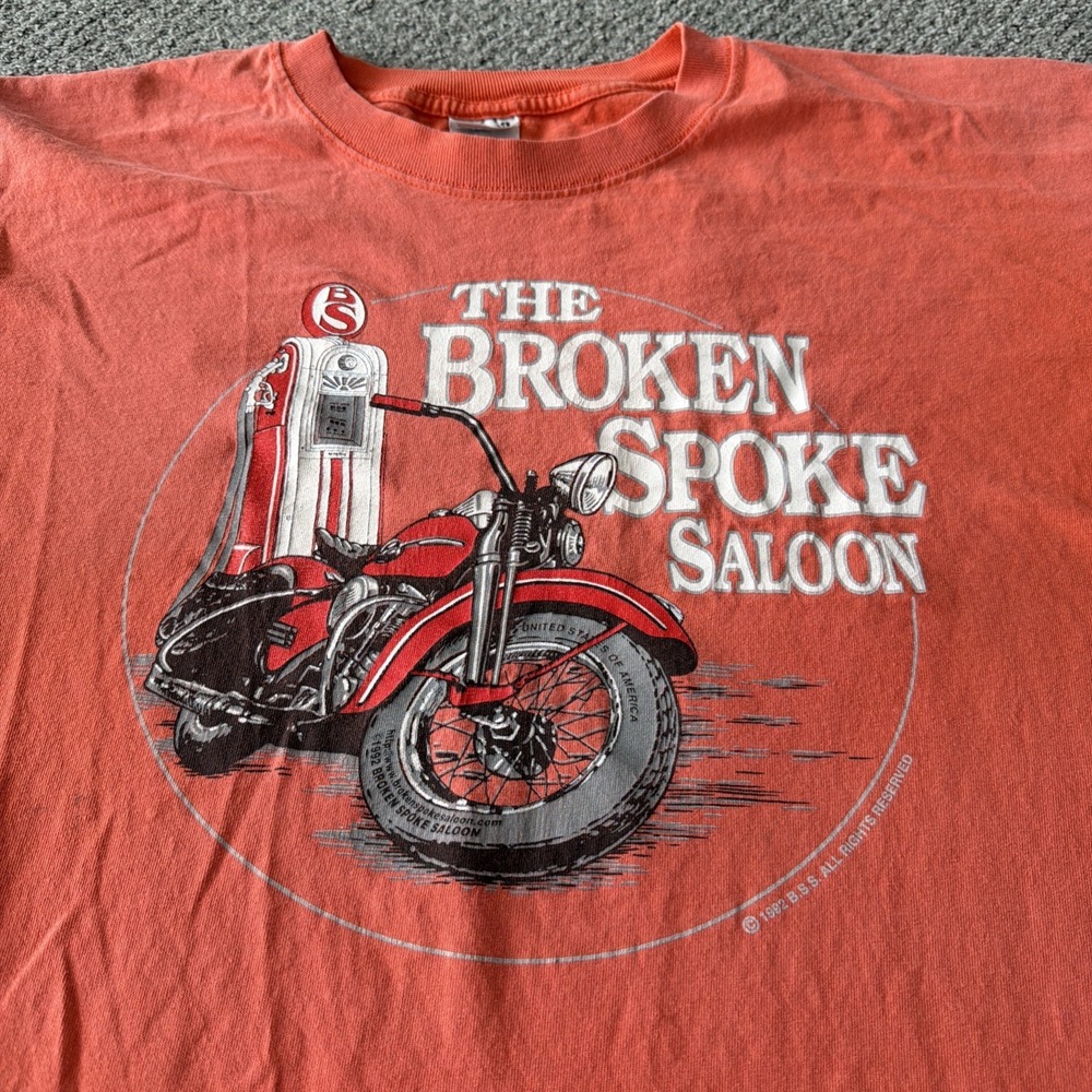 vintage sturgis t shirt. 1992 90's. Broken Spoke Saloon‎ Motorcycle Orange
